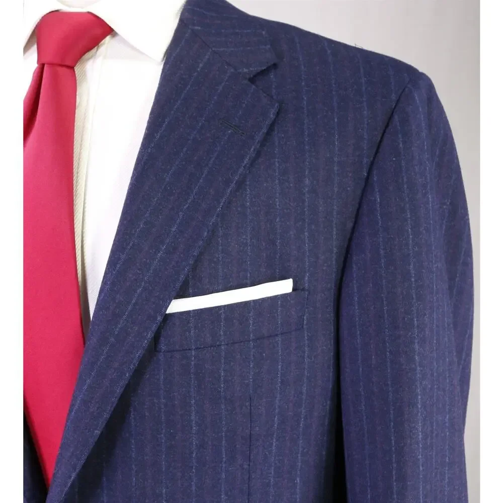 Hickey Freeman Navy w/ Purple Stripes Super 170s Wool & Cashmere Fleece Suit 42R